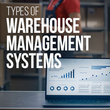 A laptop with graphs showing the benefits of inventory management and a warehouse worker in the background